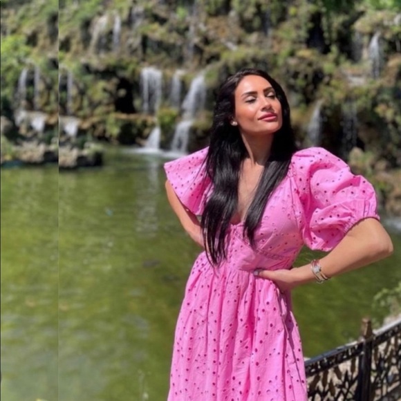 Zara pink openwork embroidery  voluminous cotton dress - Picture 2 of 15